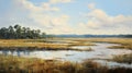 Impressionistic Oil Painting Of Marsh And Sky Royalty Free Stock Photo