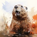 Brown Burrowing Groundhog Painting Textured Splashes And Hyper-detailed Rendering