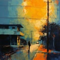 Translucent Expressionism: Street Art Painting At Sunset