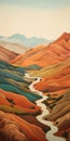 Contemporary Chicano Painting: River In Valley With Foothills And Mountains