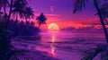 Tropical Sunset Painting With Palm Trees Royalty Free Stock Photo