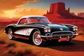 A Vibrant Painting of a Chevrolet Corvette in the Desert Created With Generative AI Technology