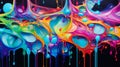 A vibrant painting with colorful swirls on a dark background