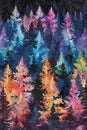 Colorful Trees Painting in a Forest Royalty Free Stock Photo