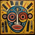 Outsider Art African Mask Inspired Painting On Wooden Background Royalty Free Stock Photo