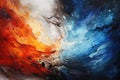 A vibrant painting featuring a mesmerizing fire depicted on a serene blue background, Fire and ice clashing abstractly, AI