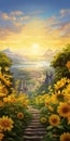 Enchanting Realms: Sunflowers And City Along The Stairway