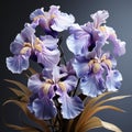 Vibrant painting featuring purple iris flowers, AI-generated.