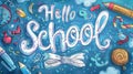 Vibrant Painting of Hello School Sign Among Colorful Objects