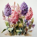 Detailed Watercolor Hyacinth Bouquet In Naturalistic Botanical Art Style Royalty Free Stock Photo