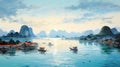 Vietnam Coastal Scene: A Dreamy And Romanticized Painting Art