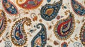 Vibrant paisley patterned fabric, featuring intricate designs and colorful elements, representing traditional textile art Royalty Free Stock Photo