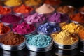 Vibrant palette artful display of vivid powdered colors, holi festival images in india