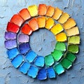 Vibrant palette knife paint strokes form a captivating color wheel, a visual representation of creativity and artistic expression Royalty Free Stock Photo