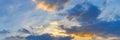 Vibrant panorama sunset sky on twilight time. Beautiful cirrus cloud. Royalty Free Stock Photo