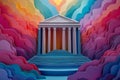 Vibrant Paper Art Of A Classical Building Surrounded By Colorful Waves, Symbolizing Creativity And Imagination Royalty Free Stock Photo
