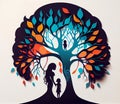 Vibrant paper art of a mother and child holding hands. Generative AI