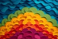 Vibrant paper art style shapes arranged in the form of a pride rainbow, representing inclusivity and diversity. background layers