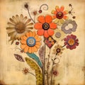 Vibrant Paper Craft Flowers on Textured Beige Background