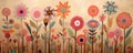 Vibrant Paper Craft Flowers on Textured Beige Background