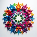 Vibrant Paper Cutouts in Kaleidoscopic Pattern