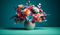 Vibrant Paper Flowers in Decorative Vase Against Teal and Pink Background Royalty Free Stock Photo