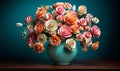 Vibrant Paper Flowers in Decorative Vase Against Teal and Pink Background Royalty Free Stock Photo