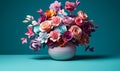 Vibrant Paper Flowers in Decorative Vase Against Teal and Pink Background Royalty Free Stock Photo