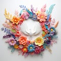 Vibrant Paper Wreath With White Dove And Floral Designs