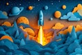Vibrant Papercut Space Rocket Illustration Royalty Free Stock Photo