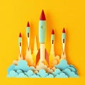 Skyward burst: a paper-cut rocket launch in the style of pop-up cardboards Royalty Free Stock Photo