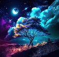 Vibrant paradise Night sky colorful nature and abstract landscape art