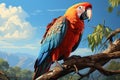 Vibrant Parrot AI Print Landscape Painting