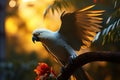 Vibrant parrot amid the forest, an AI generated visual spectacle