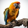 Vibrant parrot on branch.