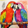 Vibrant Parrot Drawings: Intense Coloration And Emotionally Charged Portraits
