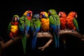 Vibrant Parrot Ensemble: A Captivating Display of Colors and Harmony