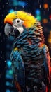 Vibrant Parrot in Glitch Art Style on Dark Background AI Generated