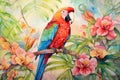 Vibrant Parrot macaw tropical island closeup head. Generate Ai