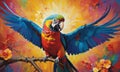 A vibrant parrot painted with oil