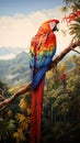 Vibrant Parrot Perched On Branch: Hyperrealistic Painting By Gabriel B