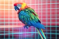 Vibrant Parrot Perched on Holographic Grid with Cinematic Depth