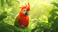 Scarlet Macaw Perched in Lush Tropical Foliage, Bathed in Sunlight Royalty Free Stock Photo