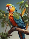 Vibrant Parrot Perched on Tree Branch - Vector Art Showcasing Photorealistic Beauty.