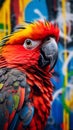 A vibrant parrot posing in front of a captivating graffiti wall Royalty Free Stock Photo