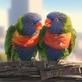 Vibrant Parrots Against a Soft, Dreamy Sky