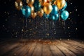 Vibrant Party Scene. Colorful Confetti and Shimmering Gold Balloons Bring Life to the Celebration