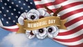 A vibrant and patriotic banner celebrating Memorial Day, adorned with a large American flag