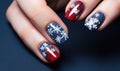 Vibrant Patriotic Manicure with Snowy Hand