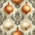 Onion and Garlic Pattern - A Culinary-Inspired Design Royalty Free Stock Photo